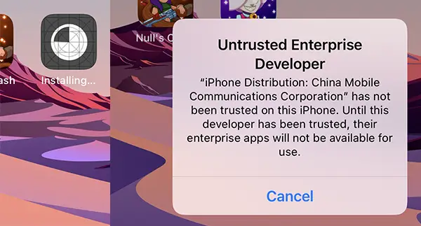 Untrusted Enterprise Developer notification